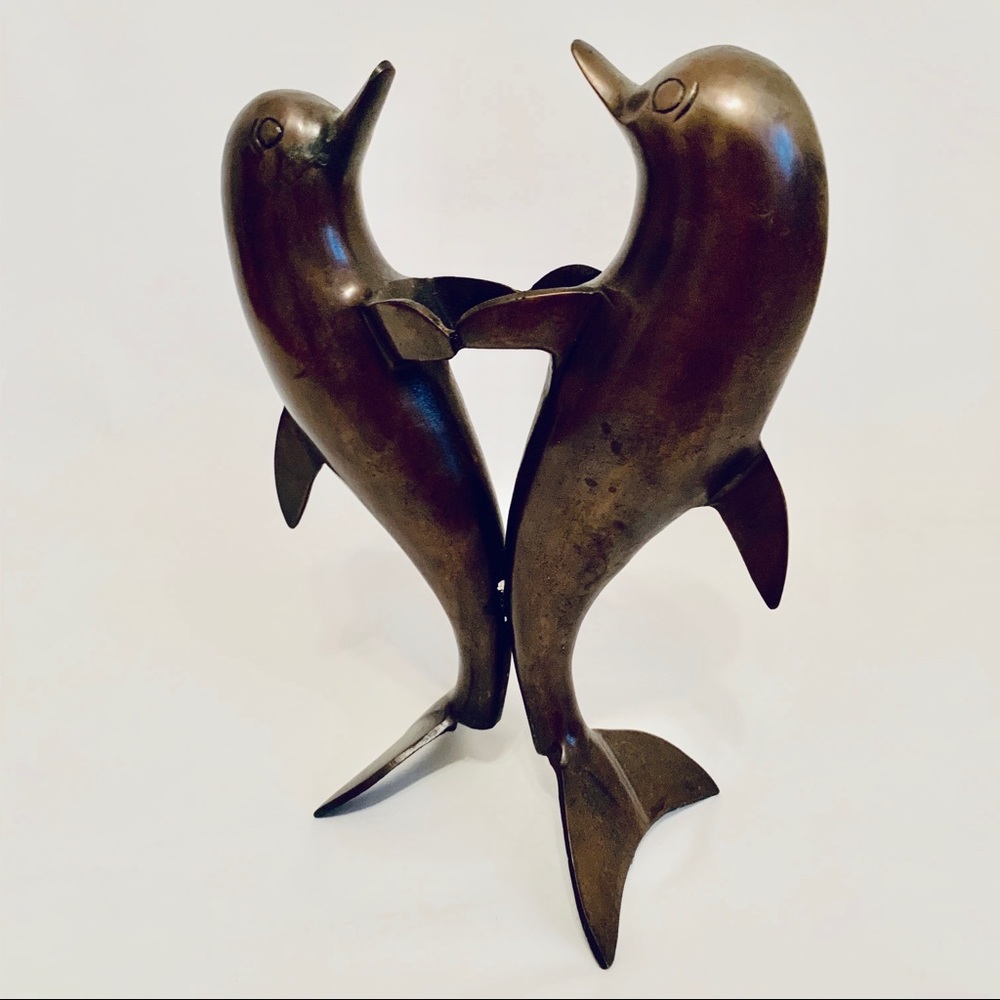 Vintage Brass Dancing Dolphins Figurine